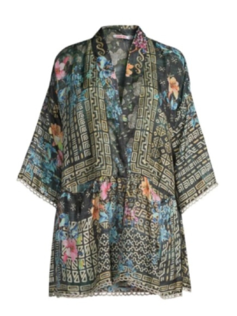 NWOT Johnny Was Black Floral Patchwork Silk Kimono size L - Picture 3 of 16